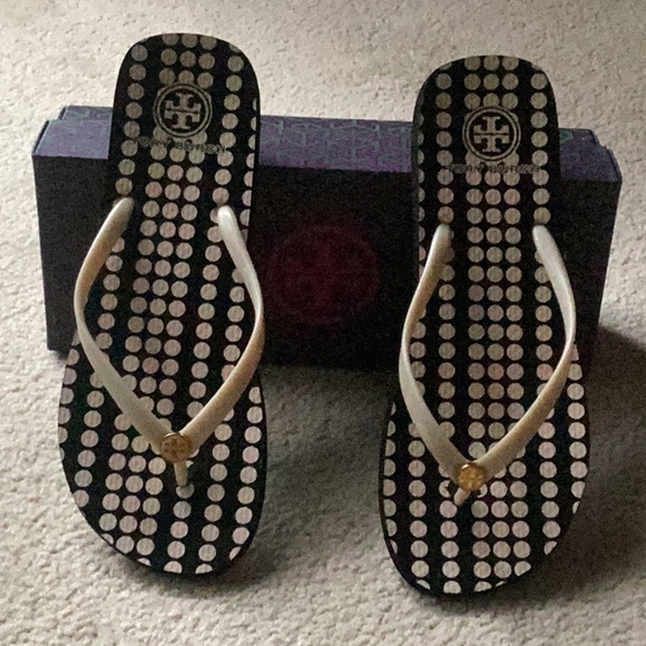 Tory Burch Black and White Polka Dot Sandals - Picture 2 of 12